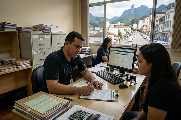 Profissional auxiliando na transferência de veículo em Teresópolis.